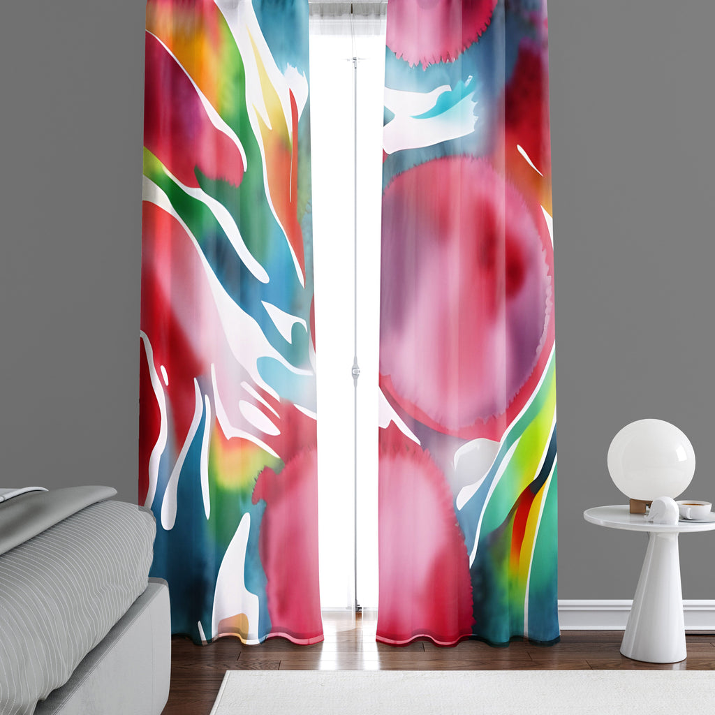 Floral Window Curtain - Abstract Fallen Rainbow Watercolor Sunflower - Deja Blue Studios