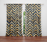 Chevron Window Curtain - Blue and Gold Abstract Stripes - Deja Blue Studios