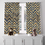 Chevron Window Curtain - Blue and Gold Abstract Stripes - Deja Blue Studios