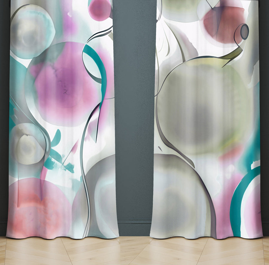 Abstract Window Curtain - Pastel Watercolor Bubbles - Deja Blue Studios