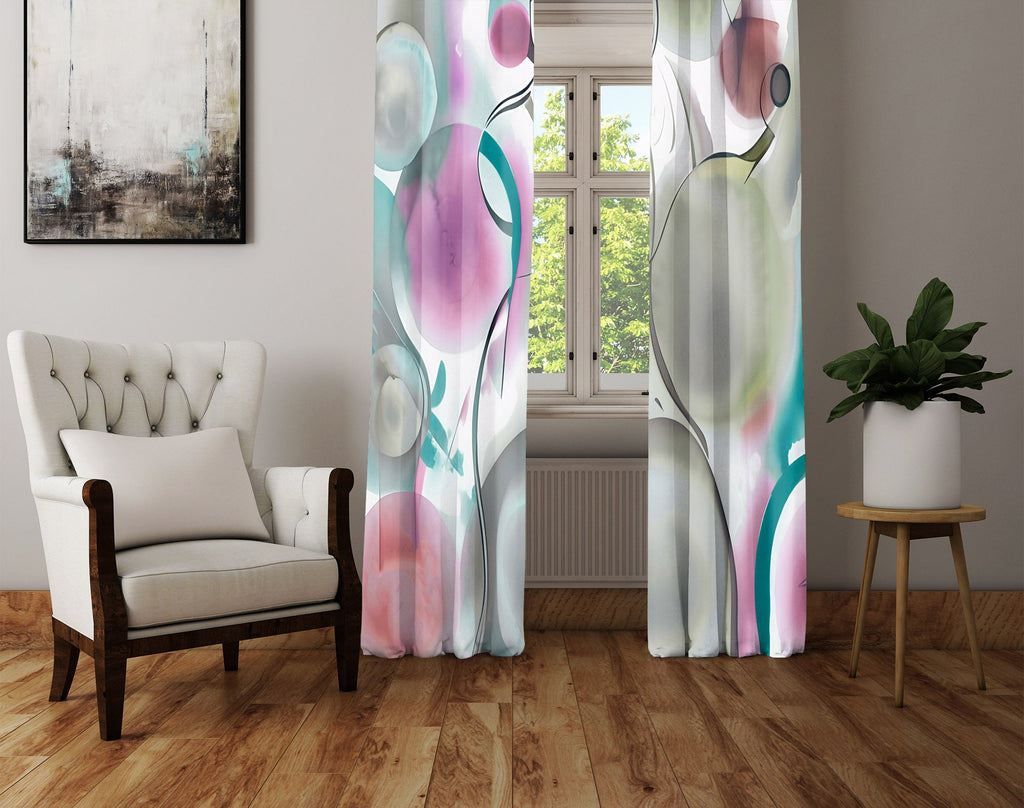 Abstract Window Curtain - Pastel Watercolor Bubbles - Deja Blue Studios