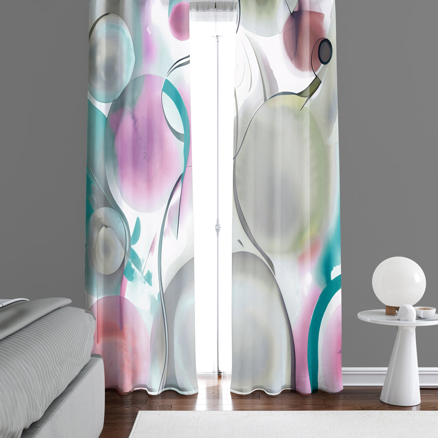 Abstract Window Curtain - Pastel Watercolor Bubbles - Deja Blue Studios