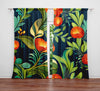 Floral Window Curtain - Funky Minimalist Orange and Green Poppies - Deja Blue Studios