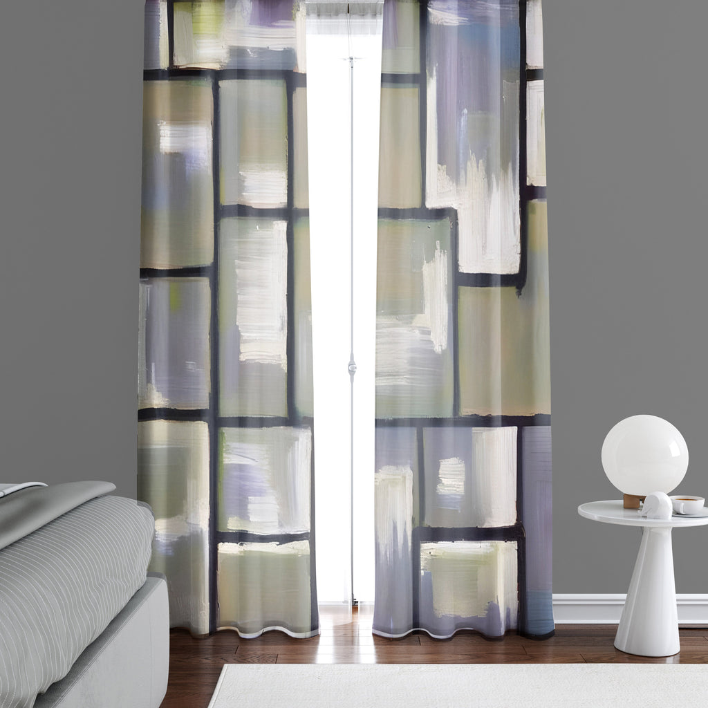 Abstract Window Curtain - Grayscale Glassy Stained Window - Deja Blue Studios