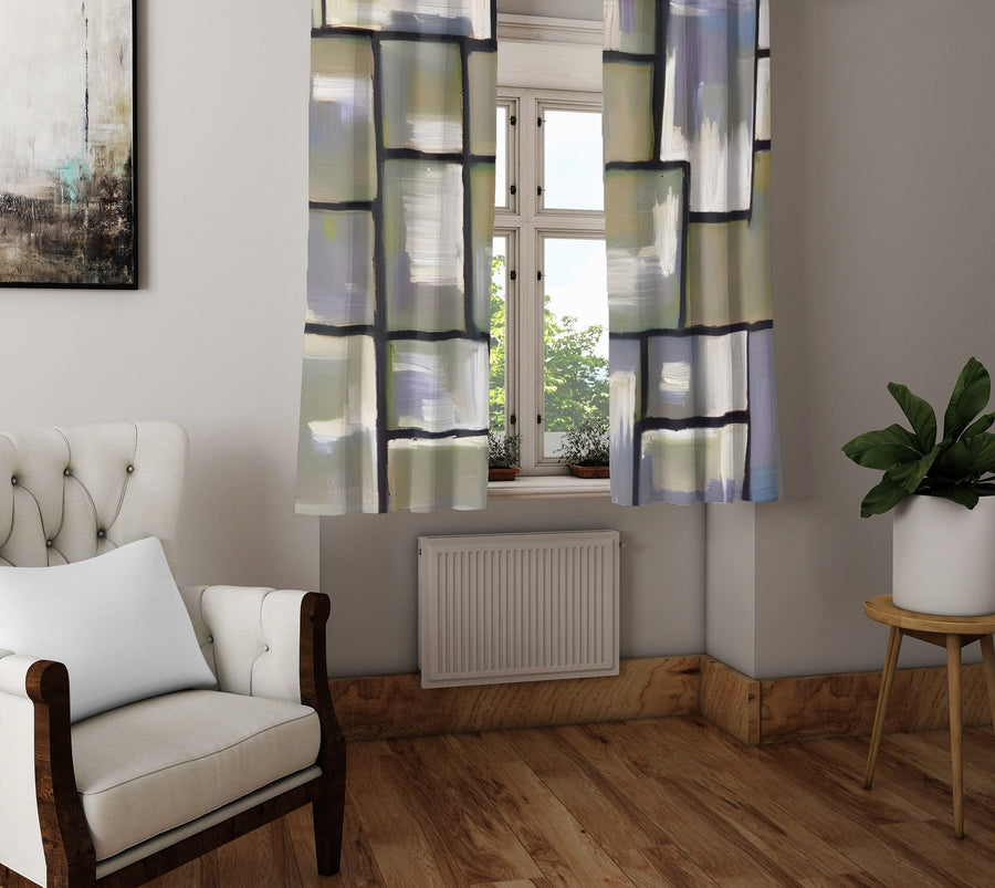 Abstract Window Curtain - Grayscale Glassy Stained Window - Deja Blue Studios