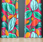 Floral Window Curtain - Bright Blue and Red Abstract Oranges - Deja Blue Studios