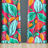 Floral Window Curtain - Bright Blue and Red Abstract Oranges - Deja Blue Studios