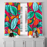 Floral Window Curtain - Bright Blue and Red Abstract Oranges - Deja Blue Studios