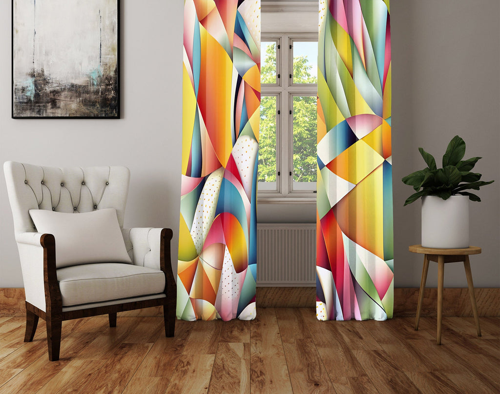 Abstract Window Curtain - Brightly Colored Kaleidoscope Print - Deja Blue Studios