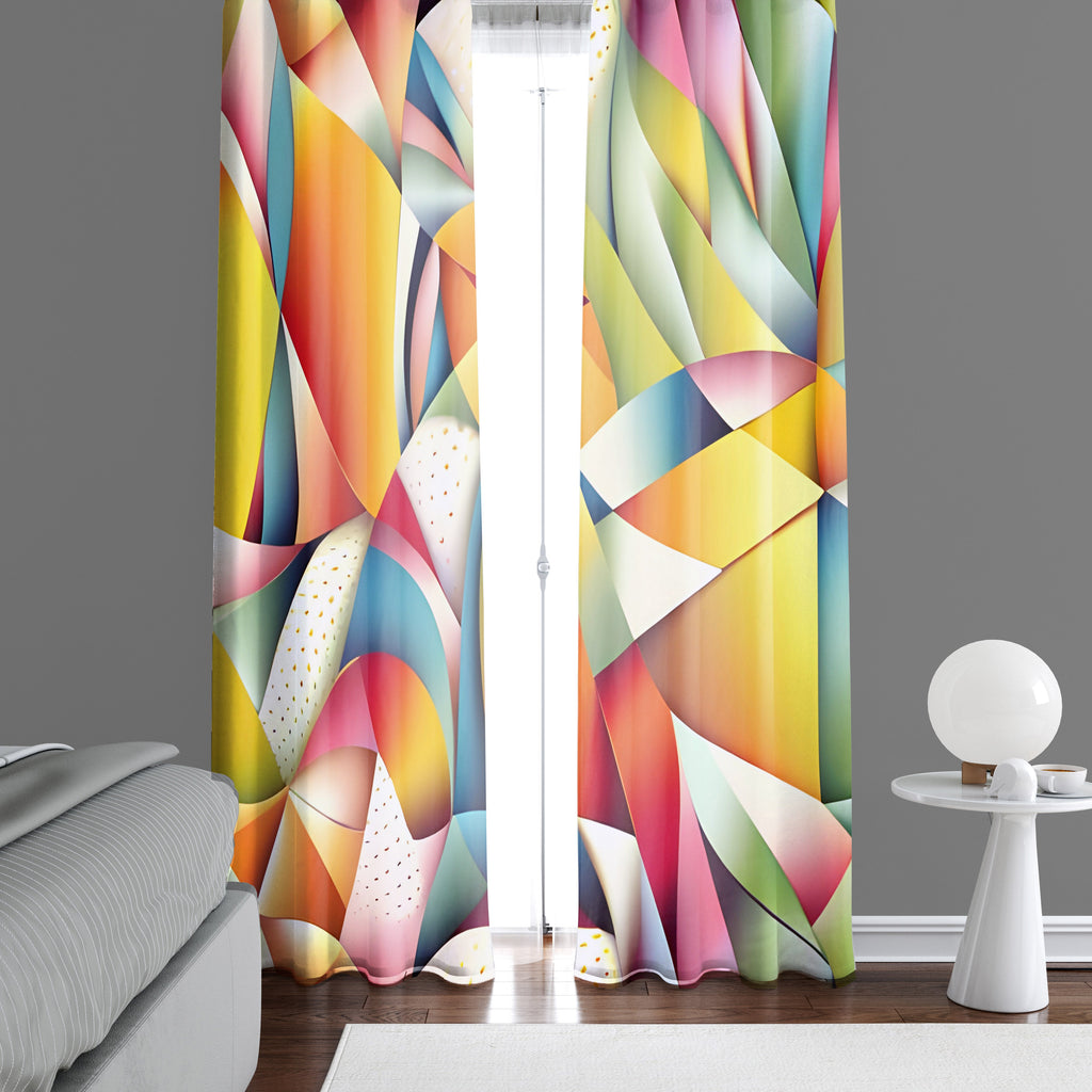 Abstract Window Curtain - Brightly Colored Kaleidoscope Print - Deja Blue Studios