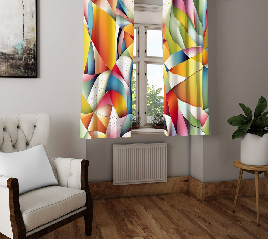 Abstract Window Curtain - Brightly Colored Kaleidoscope Print - Deja Blue Studios