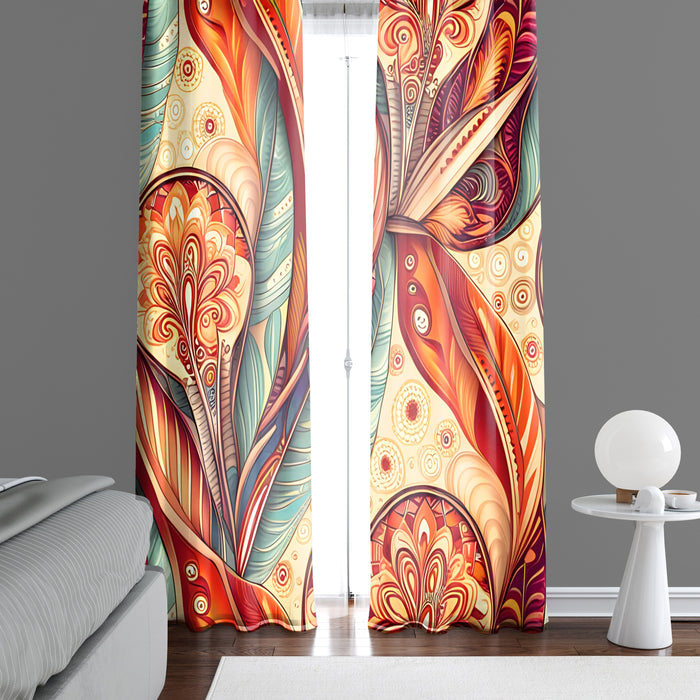 Paisley Window Curtain - Orange and Blue Abstract Paisley Print - Deja Blue Studios