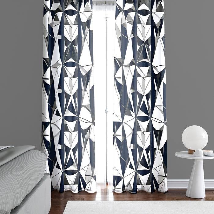 Abstract Window Curtain - Fractured Black and White Geometric Shapes - Deja Blue Studios