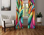 Abstract Window Curtain - Rainbow Swirly Sunrise Leaf Pattern - Deja Blue Studios