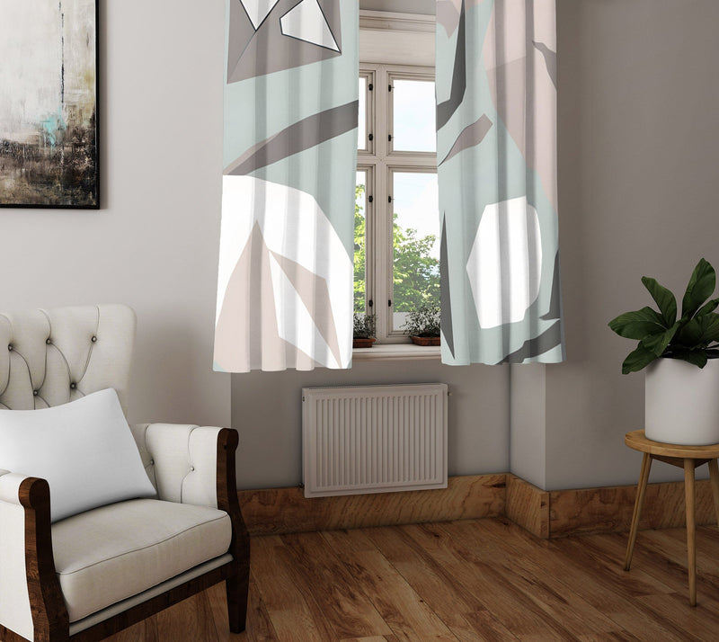 Geometric Window Curtain - Grayscale Minimalist Kaleidoscope Pattern - Deja Blue Studios