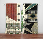 Abstract Window Curtain - Red and Blue Multi Pattern Spots and Stripes - Deja Blue Studios
