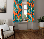Floral Window Curtain - Orange and Green Palm Fern Pattern - Deja Blue Studios