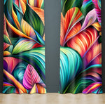 Abstract Window Curtain - Rainbow Rainforest Leafy Plants - Deja Blue Studios