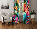 Abstract Window Curtain - Rainbow Rainforest Leafy Plants - Deja Blue Studios