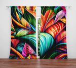 Abstract Window Curtain - Rainbow Rainforest Leafy Plants - Deja Blue Studios