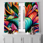 Abstract Window Curtain - Rainbow Rainforest Leafy Plants - Deja Blue Studios