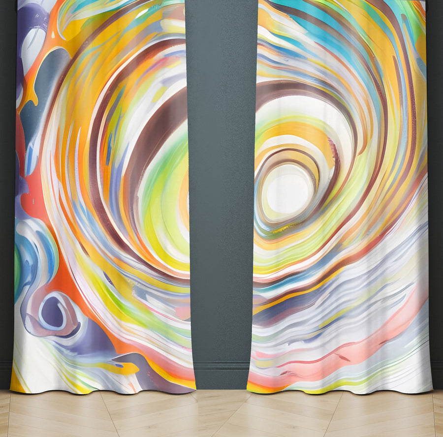Abstract Window Curtain - Watercolor Rainbow Whirlpool Swirl - Deja Blue Studios