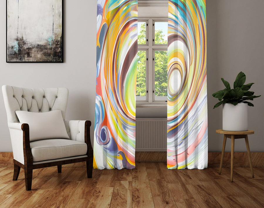 Abstract Window Curtain - Watercolor Rainbow Whirlpool Swirl - Deja Blue Studios