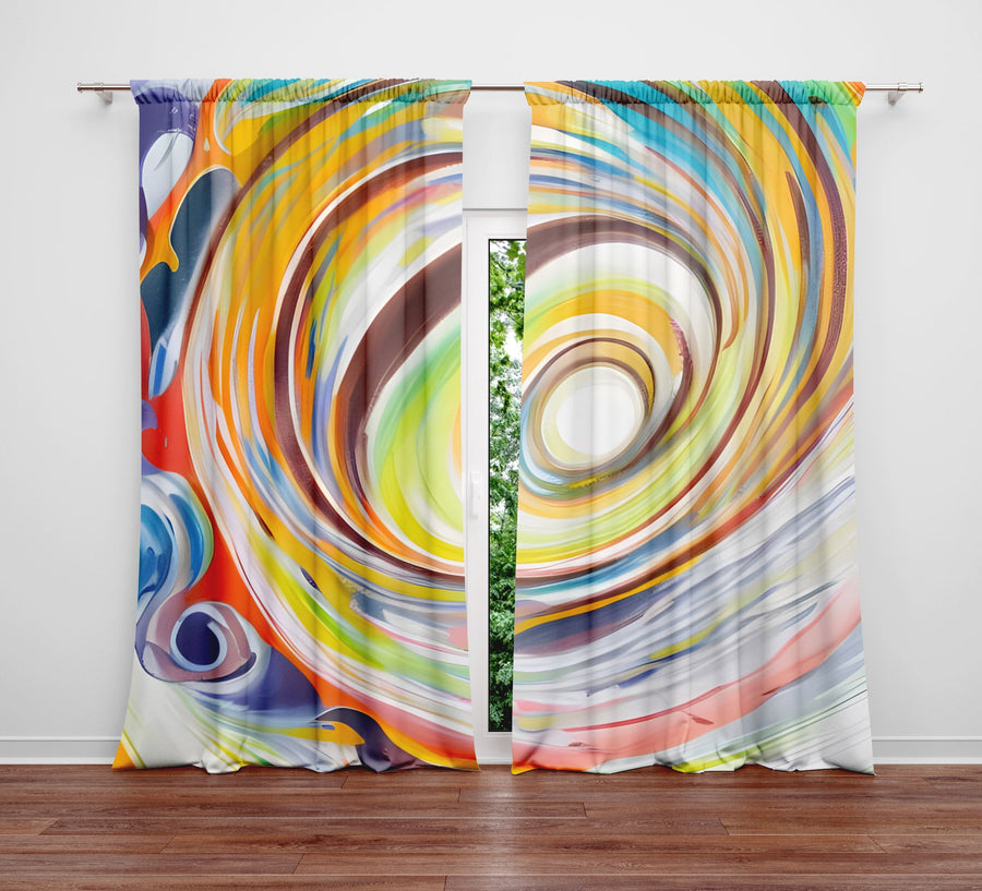 Abstract Window Curtain - Watercolor Rainbow Whirlpool Swirl - Deja Blue Studios