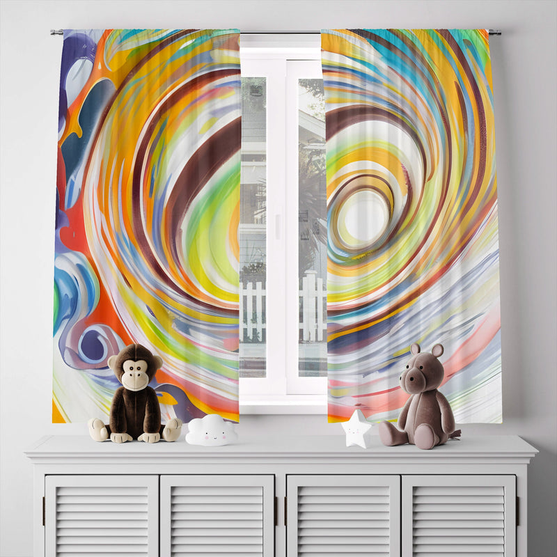 Abstract Window Curtain - Watercolor Rainbow Whirlpool Swirl - Deja Blue Studios