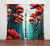 Floral Window Curtain - Orange and Teal Dandelion Forest - Deja Blue Studios