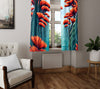 Floral Window Curtain - Orange and Teal Dandelion Forest - Deja Blue Studios