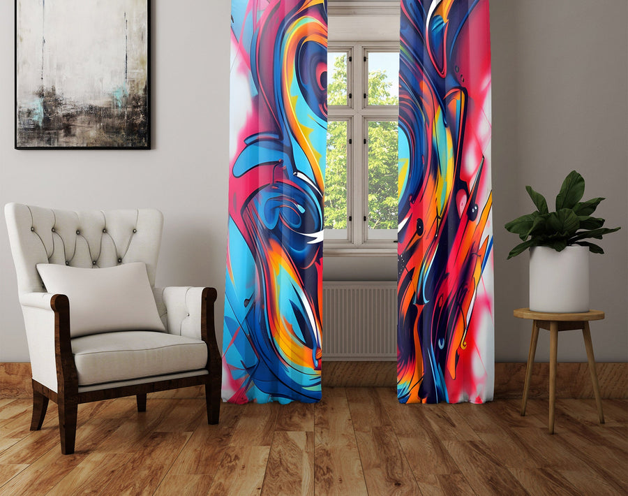 Abstract Window Curtain - Rainbow Paint Swirls - Deja Blue Studios