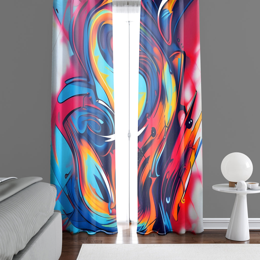 Abstract Window Curtain - Rainbow Paint Swirls - Deja Blue Studios