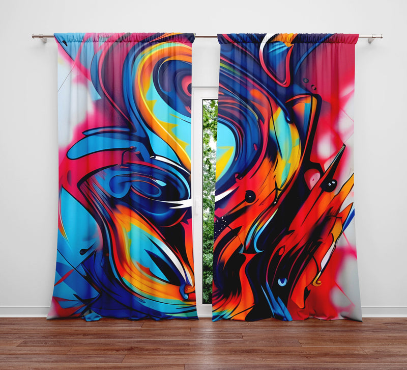 Abstract Window Curtain - Rainbow Paint Swirls - Deja Blue Studios