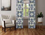 Geometric Window Curtain - Gray and Blue Kaleidoscope Pattern - Deja Blue Studios