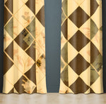 Geometric Window Curtain - Brown and Green Diamond Florals - Deja Blue Studios