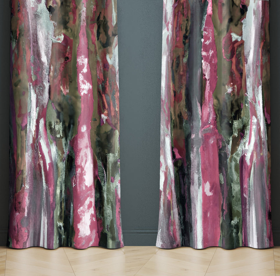Striped Window Curtain - Pink and Green Watercolor Stripes - Deja Blue Studios