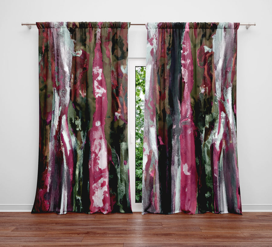 Striped Window Curtain - Pink and Green Watercolor Stripes - Deja Blue Studios