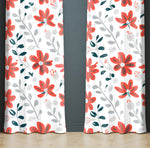 Floral Window Curtain - Orange and Gray Ivy Daisies - Deja Blue Studios