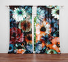 Floral Window Curtain - Blue and Orange Daisy and Peony Bouquet - Deja Blue Studios