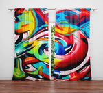 Abstract Window Curtain - Red, Blue, and Green Neon Light Swirls - Deja Blue Studios