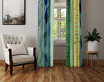 Striped Window Curtain - Green and Orange Watercolor Stripes - Deja Blue Studios