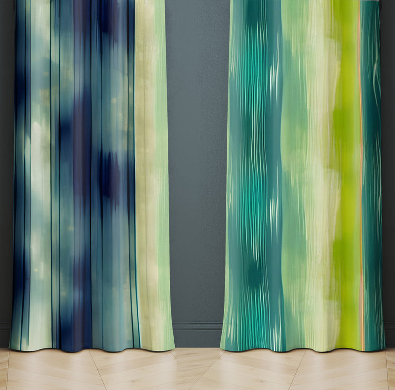 Striped Window Curtain - Green Abstract Stripes - Deja Blue Studios