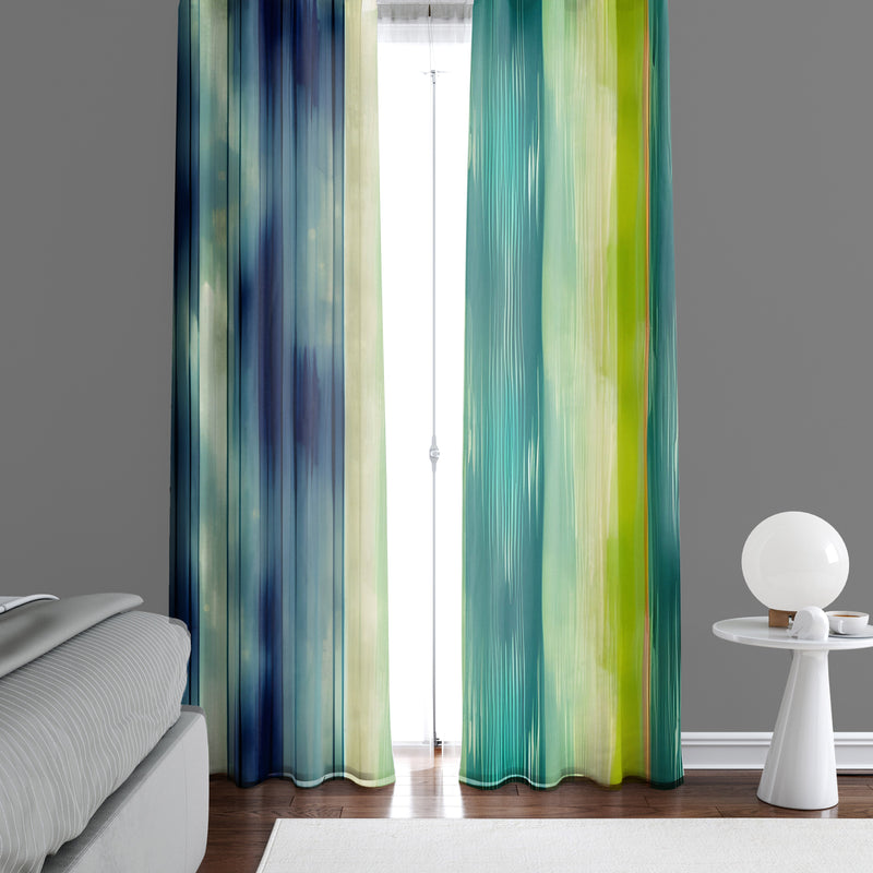 Striped Window Curtain - Green Abstract Stripes - Deja Blue Studios