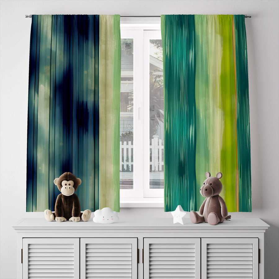 Striped Window Curtain - Green Abstract Stripes - Deja Blue Studios