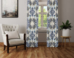 Abstract Window Curtain - Gray and Blue Demask Medallions - Deja Blue Studios