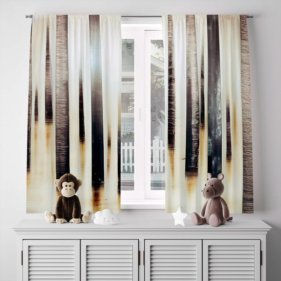 Abstract Window Curtain - Brown and Beige Winter Forest - Deja Blue Studios