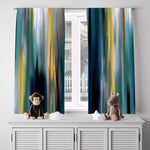 Abstract Window Curtain - Blue and Yellow Foggy Nightime Cityscape - Deja Blue Studios