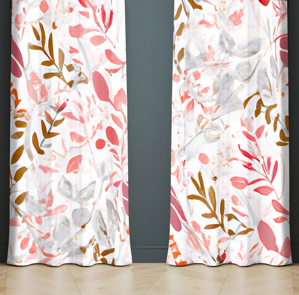 Floral Window Curtain - Pink and Gray Watercolor Ivy - Deja Blue Studios