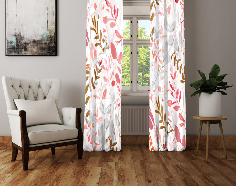 Floral Window Curtain - Pink and Gray Watercolor Ivy - Deja Blue Studios